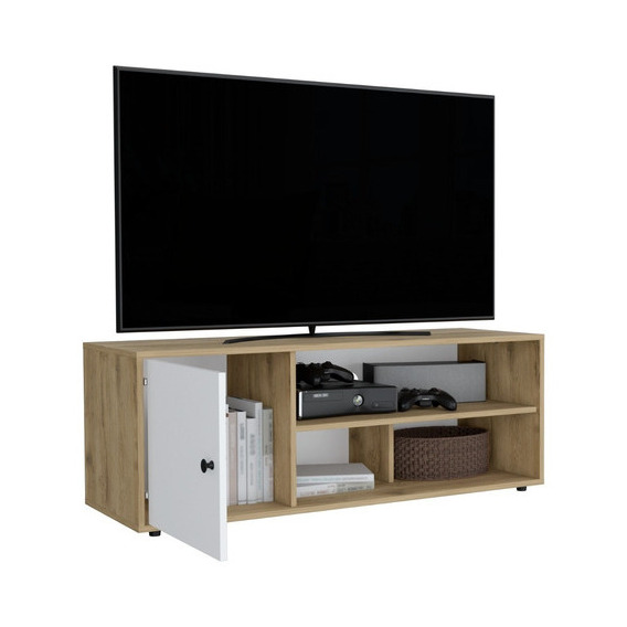 Rack De Tv 55'' Noah Rta Macadamia Blanco Color Marrón