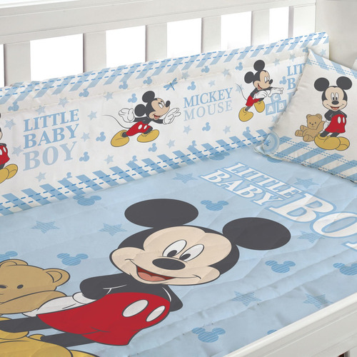 Acolchado Cuna Standard Disney Mickey Color Celeste