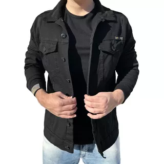 Jaqueta Sarja Preta Jeans Masculina Com Detalhes Rasgada