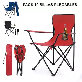 10 Sillas De Playa Alberca Camping Outdoors Plegable. Color Rojo