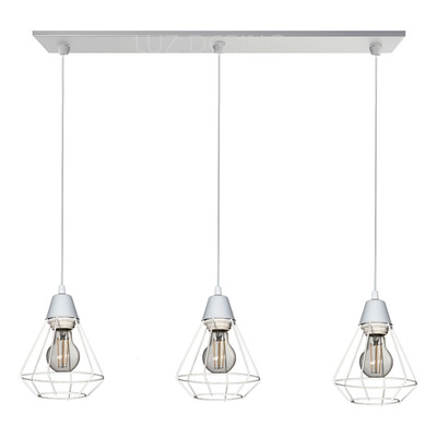 Colgante Jaula 3 Luces Diamante Deco Blanca Vintage Apto Led