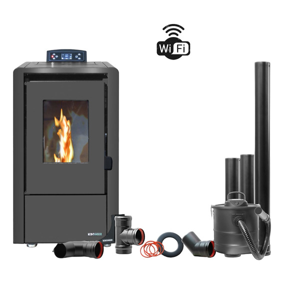 Estufa Pellet Kroner 6 Kw + Wifi + Kit Pared + Asp Regalo