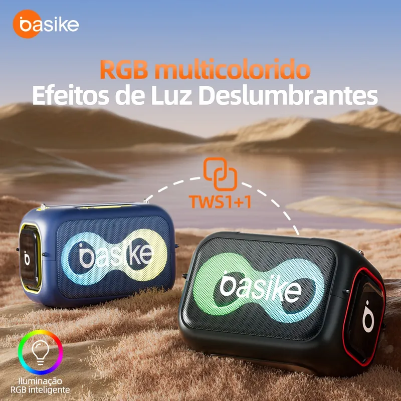Caixa De Som Portatil Bluetooth Hifi Tws 1+1 Fm Ipx5 Com Rgb