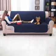 Protector De Sofa 3 Puestos Doble Faz Azul Oscuro - Gris
