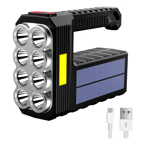 Linterna De Mano Portátil 8 Led Recargable Solar Usb Camping Color De La Linterna Negro Color De La Luz Blanco