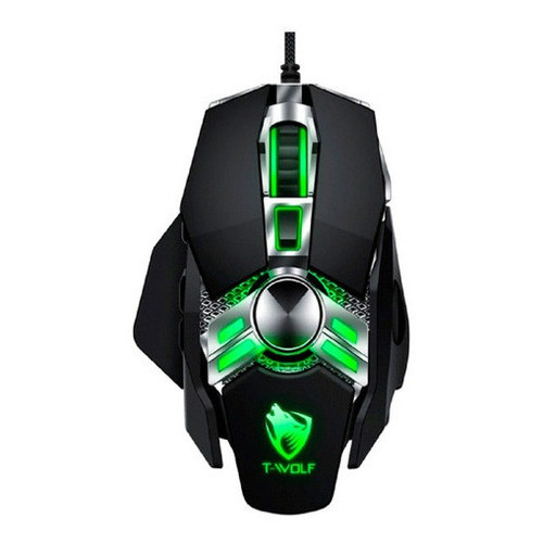 Mouse Gamer Cableado T-wolf V10 6400dpi Peso Ajustable Color Negro