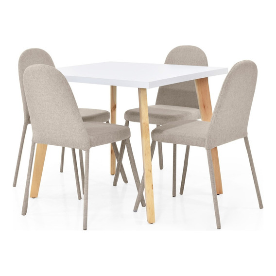 Comedor Tiza 4 Puestos Y Sillas Dublin Tela Color Beige