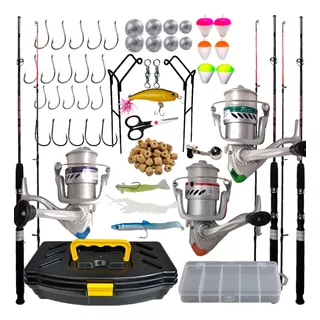 Kit De Pesca Completo 20kg C/ 3 Varas + 3 Molinetes Maleta