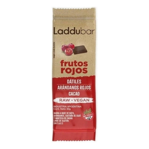 Barrita Laddubar Frutos Rojos 30g Raw Vegana Sin Tacc Kosher