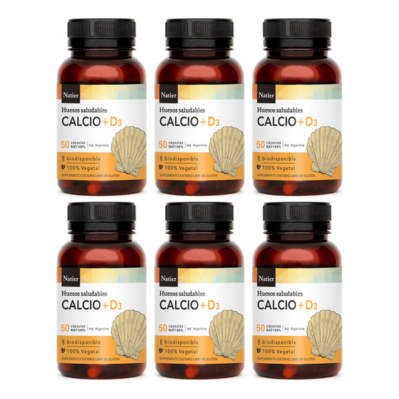 Natier Kit X6 Suplemento Calcio + Vitamina D3 Vegano X 50c