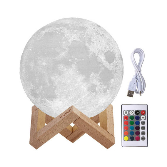 Lampara Luna Llena 3d Velador 16 Colores 13cm Biodegradable Color de la estructura Marrón claro Color de la pantalla Blanco