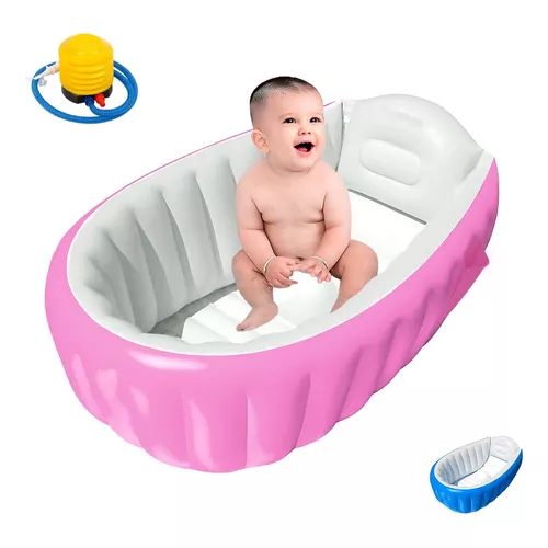 Bañera Bebe Plegable Con Bomba para Inflar Rosa