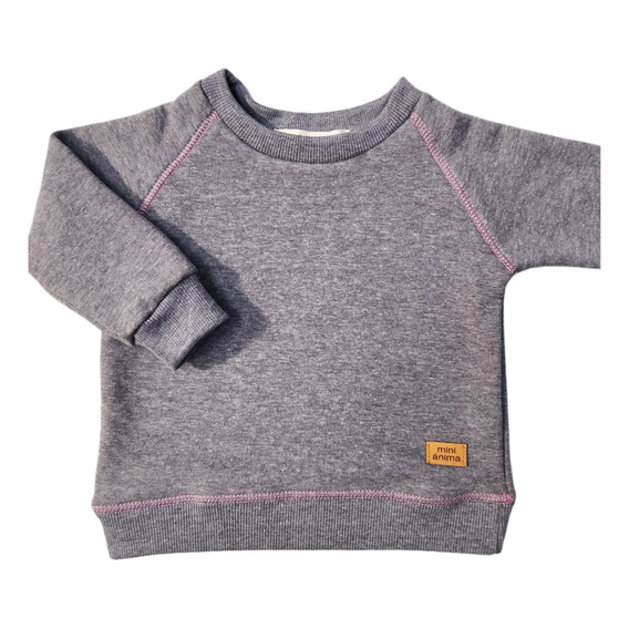 Buzo Ranglan Mini Anima Algodon Rustico Kids Bebe Gris Topo