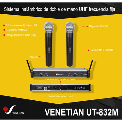 Venetian Ut-832m Microfono Doble Inalambrico Mano Uhf Xlr