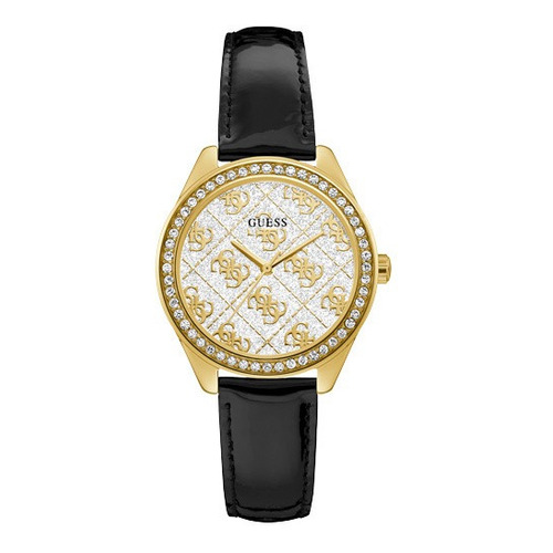 Reloj Guess Mujer Gw0098l3 Dorado Cuero Color de la malla Negro Color del fondo Plateado/Dorado
