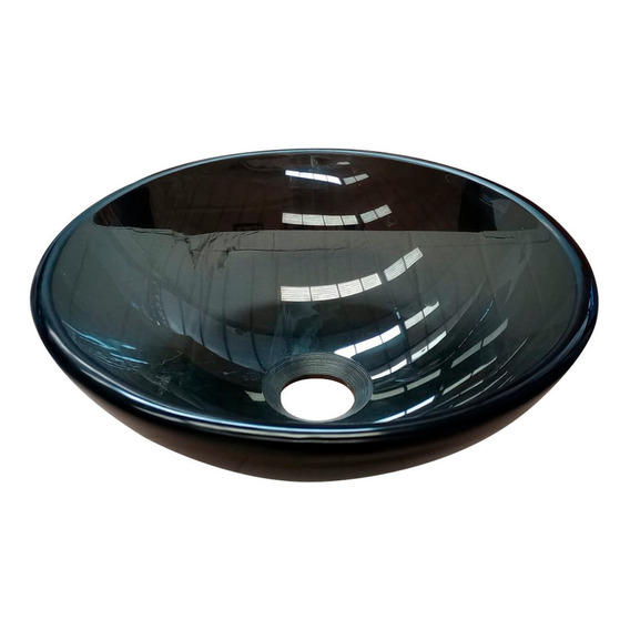 Solana Ovalin Lavabo De Vidrio Templado Color Negro de 31 cm Modelo Boston / Lavabo de Cristal Para Sobreponer en Tocador de Baño