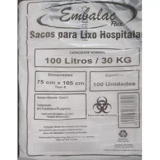 Saco Para Lixo Infectante Hospitalar 100 Litros Pacote 100un