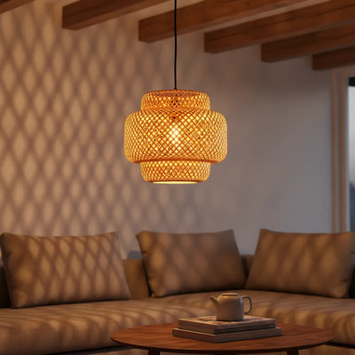 Colgante De Bambú 1×e27 Ø40×40cm Mks - Natural