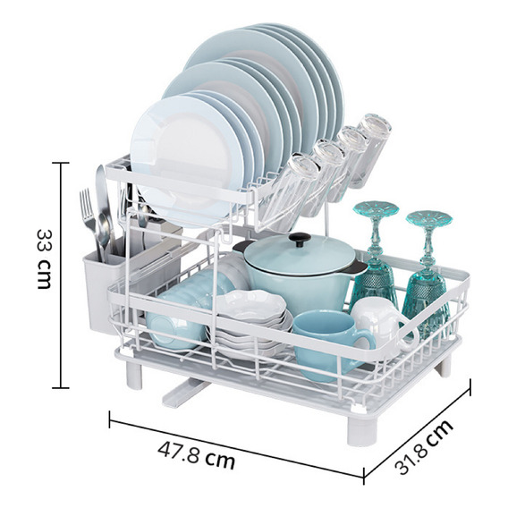  Tangq Escurreplatos Grande Two-Layer Dish Rack Color Blanco Con Drenaje