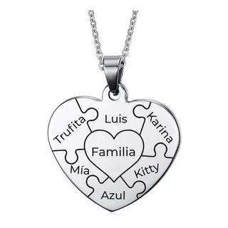 Collar Corazón Amor Mi Familia Personalizada Grabado Láser