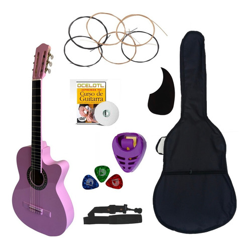 Guitarra Acústica Curva Ocelotl Paquete Básico De Accesorios Color Rosa Orientación de la mano Derecha
