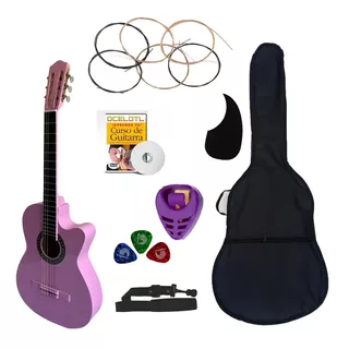 Guitarra Acústica Curva Ocelotl Paquete Básico De Accesorios Color Rosa Orientación De La Mano Derecha