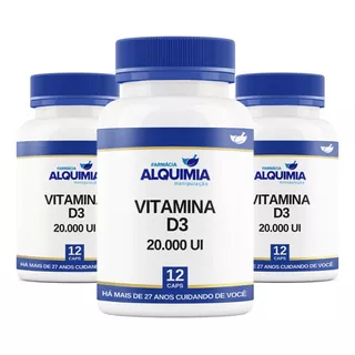 Vitamina D3 20000 Ui 12 Cp - Kit 3 Frascos - Original