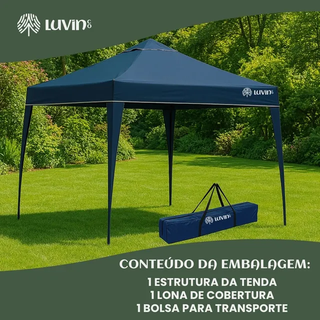 Tenda Gazebo Sanfonada Articulada Luvinco 3x3m Azul Impermeável Resistente Proteção Ao Ar Livre Camping Praia Eventos Montagem Prática Estrutura Resistente Durável