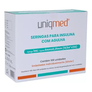 Seringa De Insulina 1ml C/agulha Fixa 6mmx0,25mm 31g  