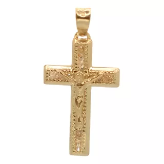 Dije Medalla Cruz Jesuscristo Zirconias 2.5cm  100% Oro 10k