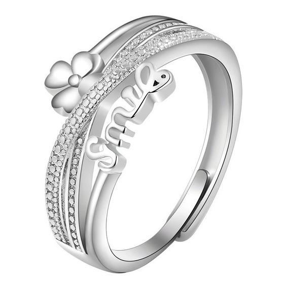 Anillo Enchapado Plata 925 Smile Trebol Ajustable Mujer