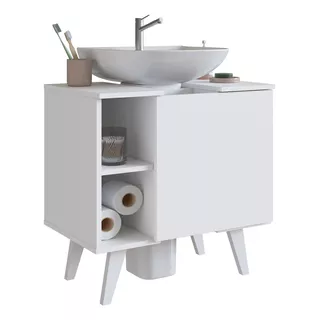 Mueble Bajo Pileta Baño Estantes Y Puerta LG Cantidad De Agujeros Para Grifería Sin Agujeros Color Del Mueble Blanco