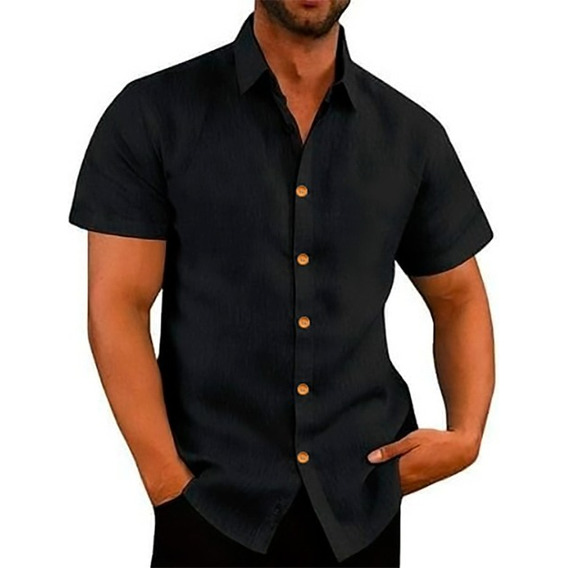 Camisa Lino Manga Corta Camisero Moda  Verano Hombre