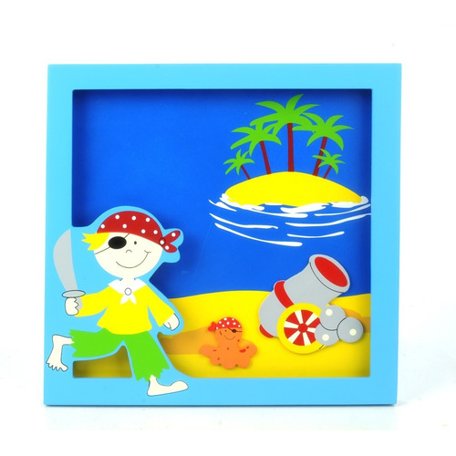 Cuadro Infantil Madera Pirata Con Cañon 30 X 30cm Color Azul Color del armazón Celeste