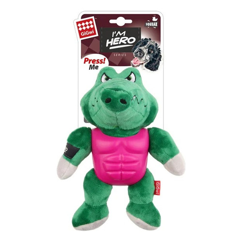 Juguete Gigwi Hero Alligator Para Perro Cachorro Peluche Color verde y fucsia