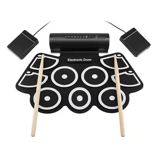 Bateria Electronica Musical Flexible 9 Pad Pedal + Parlante Color Negro