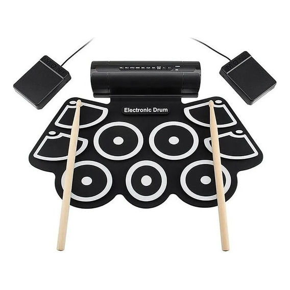 Bateria Electronica Musical Flexible 9 Pad Pedal + Parlante Color Negro