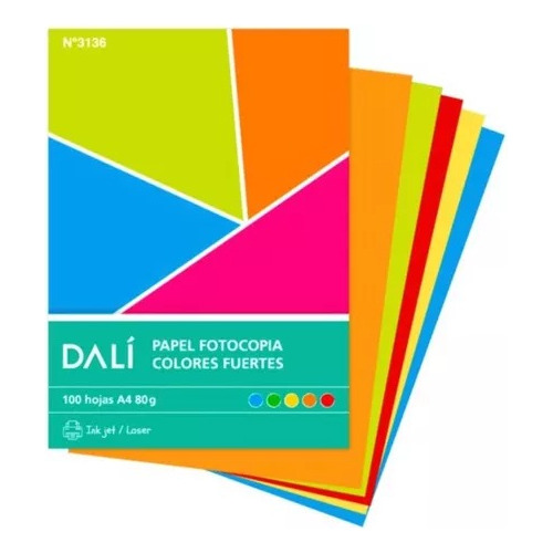 Dali Papel Fotocopia Y Manualidades Colores Fuertes 100 Hojas A4