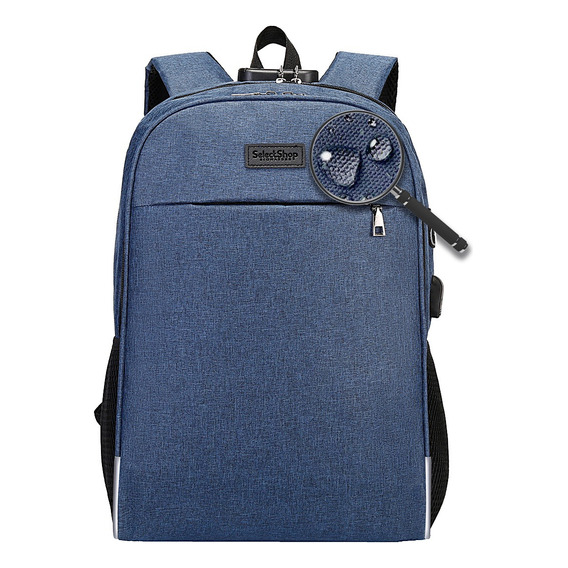 Mochila Antirrobo Impermeable Escolar Con Contraseña Y Usb Color Azul Diseño De La Tela Ea3c