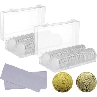 100 Capsulas 40mm Para Monedas Antiguedades Y Caja Plastico