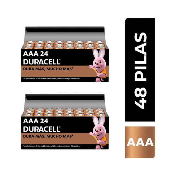 Duracell Pilas AAA alcalinas larga duración 1.5V 48 pilas