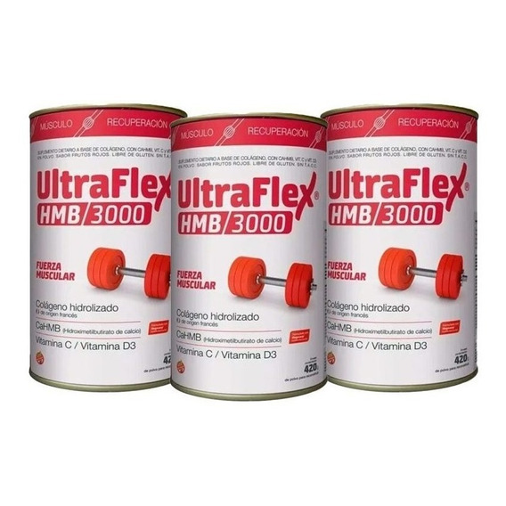 Suplemento en polvo TRB Pharma  Ultraflex HMB/3000 colágeno hidrolizado sabor frutos rojos en lata de 420g pack x 3 u