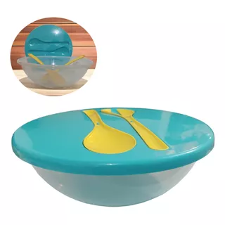 Ensaladera Plastico Con Cucharas Bowl Transparente 2500ml