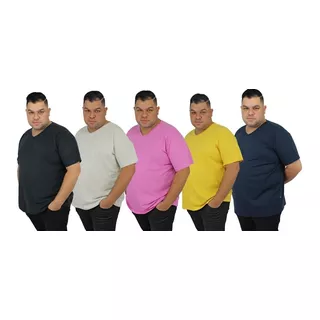 Kit 5 Camiseta Gola V Lisa Camisa Blusa Tamanho Plus Size