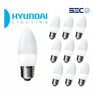 Pack 10 X Ampolleta Led Vela E27 Empavonada 6w - Hyundai Color De La Luz 2700k - Luz Calida Amarilla