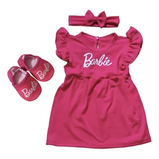Set Vestido, Balaca Y Babuchas De Barbie Para Bebe Niña