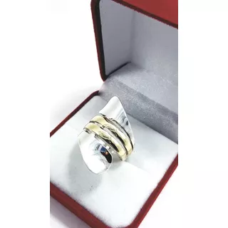 Anillo Plta 925 Y Oro Muy Bueno Moderno Grande