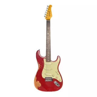 Guitarra Elétrica Seizi Relic Shinobi Stratocaster De  Amieiro Fiesta Red Desgastado Com Diapasão De Pau-rosa