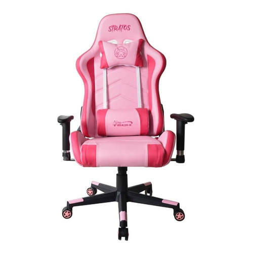 Silla de escritorio Njoytech Stratos gamer ergonómica  negra y rosa con tapizado de cuero sintético