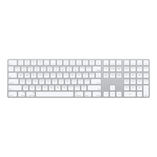 Teclado bluetooth Apple A1843 QWERTY inglés US color plata y blanco